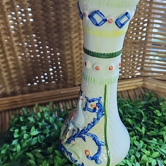 Vintage Peacock Embossed Handpainted Vase - Picture 5 of 10